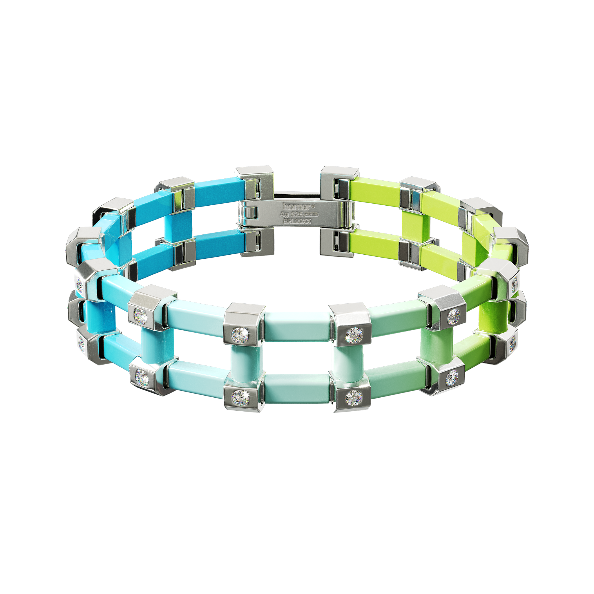 A detail of Sodium Bracelet in Bubble Blue Gradient